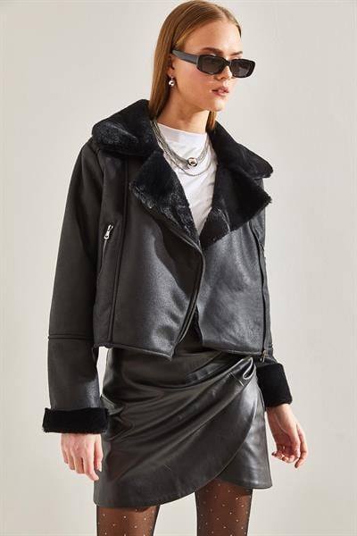 Kürk Lamineli Deri Mont 2243 60101006 - Siyah