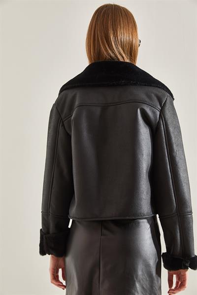 Kürk Lamineli Deri Mont 2243 60101006 - Siyah