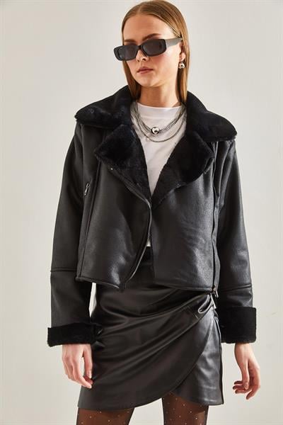 Kürk Lamineli Deri Mont 2243 60101006 - Siyah