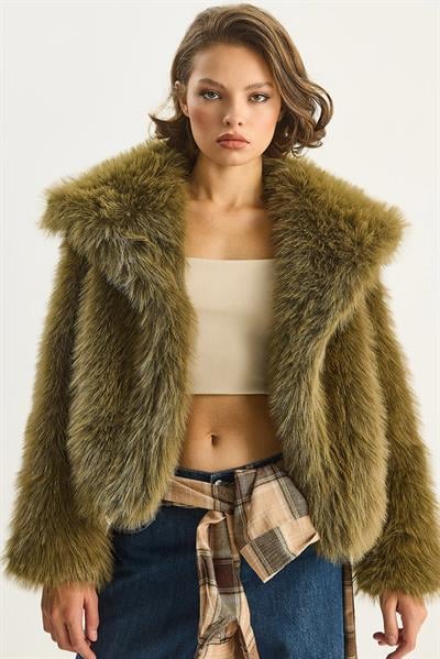 Kürklü Araboy Mont 2429 60351214 - Haki DIŞ GİYİM modelleri