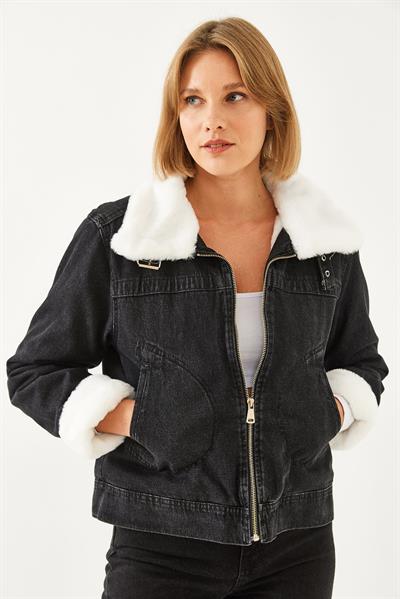 Kadın Kürklü Kot Mont 2409 60351070 - Füme