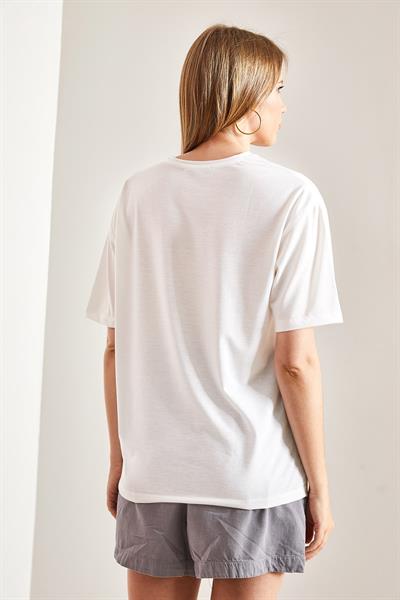 Kadın Kuş İşlemeli Basic Tshirt 40881021 - Fuşya