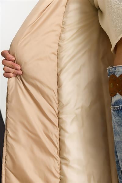 Kuşaklı Şal Yaka Kapitone Kaban 60283538 - Krem