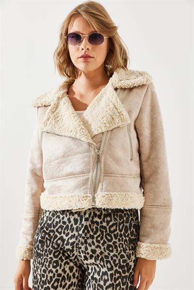 Lamine Biker Ceket 2416 60251780 - Bej