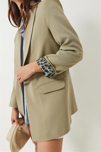 Kadın Leopar Astarlı Blazer Ceket 8120 60281001 - Haki