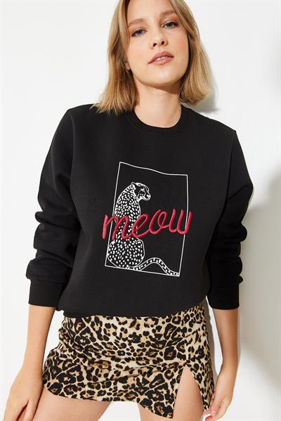 Kadın Leopar Baskılı Sweatshirt 60251805 - Siyah