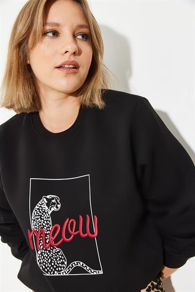 Kadın Leopar Baskılı Sweatshirt 60251805 - Siyah