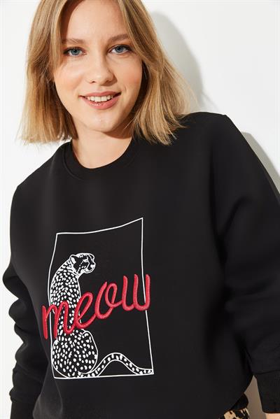Kadın Leopar Baskılı Sweatshirt 60251805 - Siyah