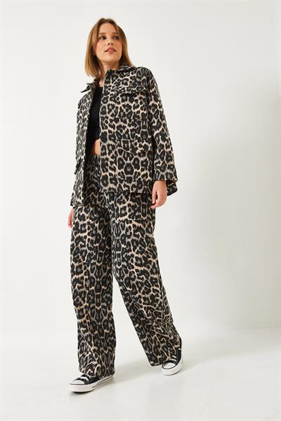 Kadın Leopar Desenli Alt Üst Takım 60261255 - Gri