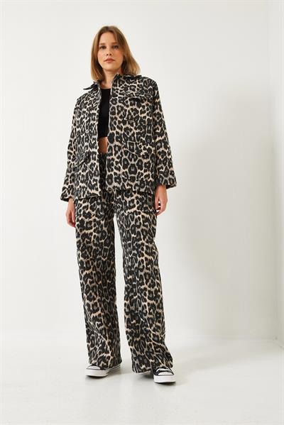 Kadın Leopar Desenli Alt Üst Takım 60261255 - Gri