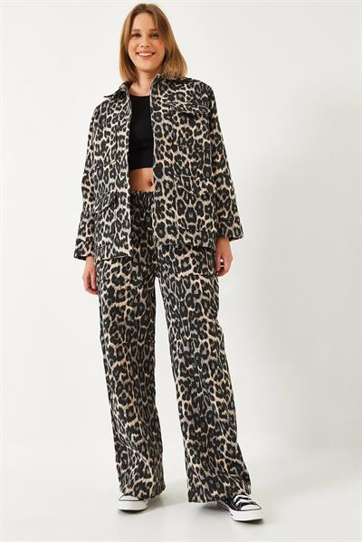 Kadın Leopar Desenli Alt Üst Takım 60261255 - Gri