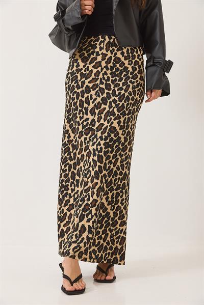 Kadın Leopar Desenli Beli Lastikli Uzun Kalem Etek 0258 60283170 - Leopar
