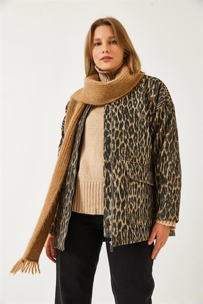 Leopar Desenli Cepli Ceket 50104 60261275 - Siyah