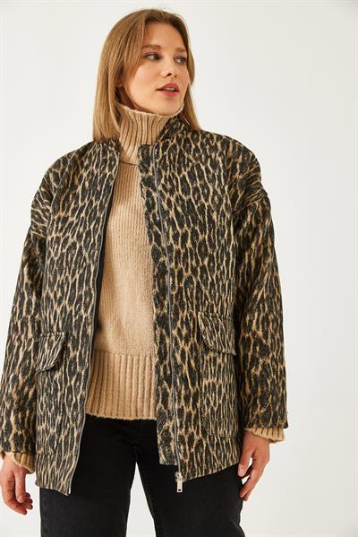 Leopar Desenli Cepli Ceket 50104 60261275 - Siyah
