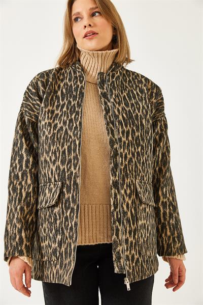Leopar Desenli Cepli Ceket 50104 60261275 - Siyah