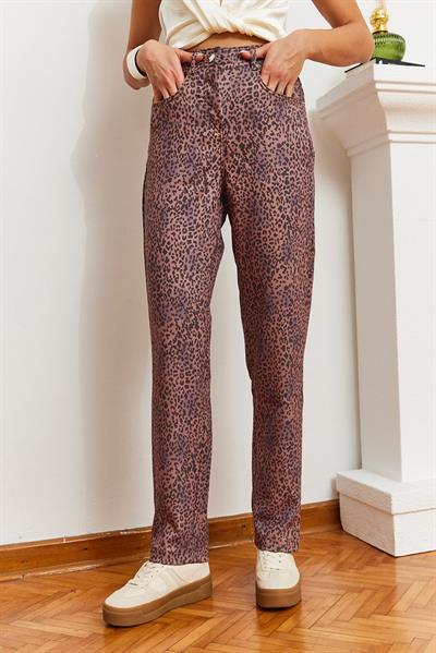Kadın Leopar Desenli Denim Pantolon MBMS033 60501033 - Kahverengi