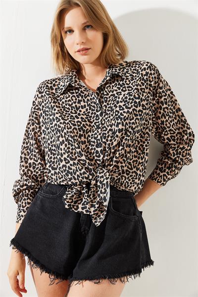 Kadın Leopar Desenli Gömlek MBMS008 60501008 - Leopar