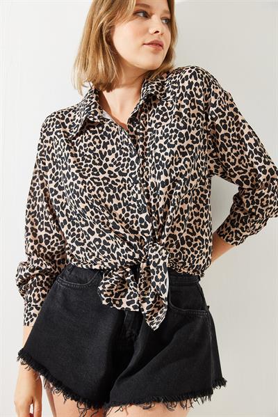 Kadın Leopar Desenli Gömlek MBMS008 60501008 - Leopar