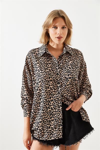 Kadın Leopar Desenli Gömlek MBMS008 60501008 - Leopar