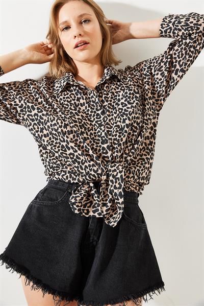 Kadın Leopar Desenli Gömlek MBMS008 60501008 - Leopar