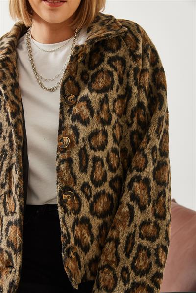 Kadın Leopar Desenli Mont 38143 60351154 - Siyah-Camel