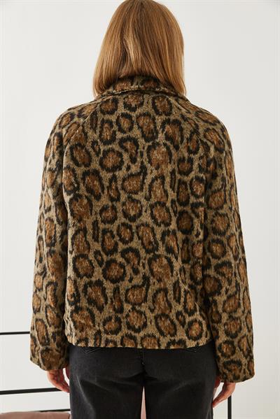 Kadın Leopar Desenli Mont 38143 60351154 - Siyah-Camel