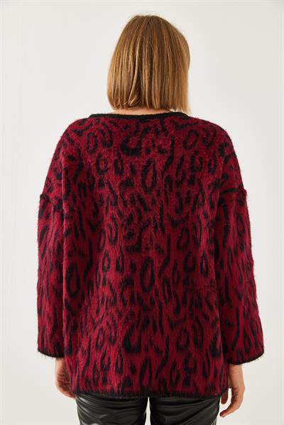 Leopar Desenli Oversize Triko Hırka 60351259 - Bordo