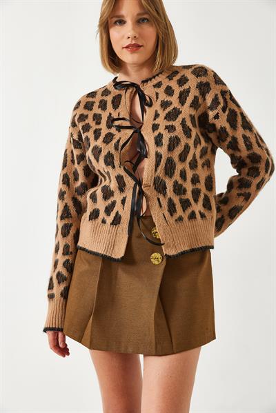 Leopar Desenli Triko Hırka 60261086 - Camel