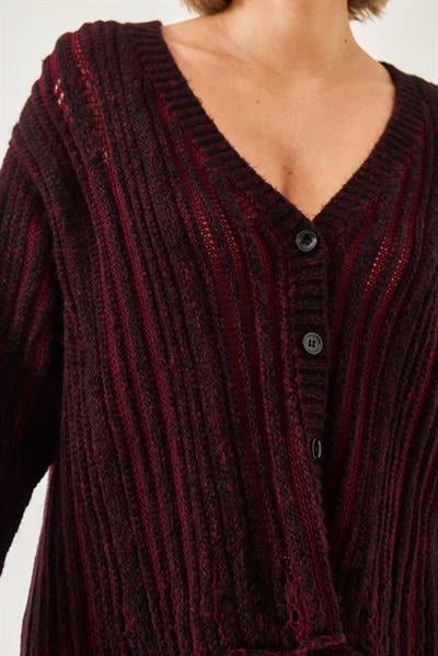 Links Örgü Salaş Triko Hırka 20246315 - Siyah-Bordo