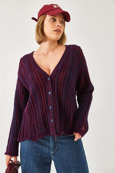 Links Örgü Salaş Triko Hırka 20246315 - Lacivert-Bordo