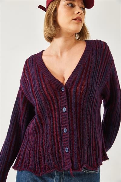 Links Örgü Salaş Triko Hırka 20246315 - Lacivert-Bordo