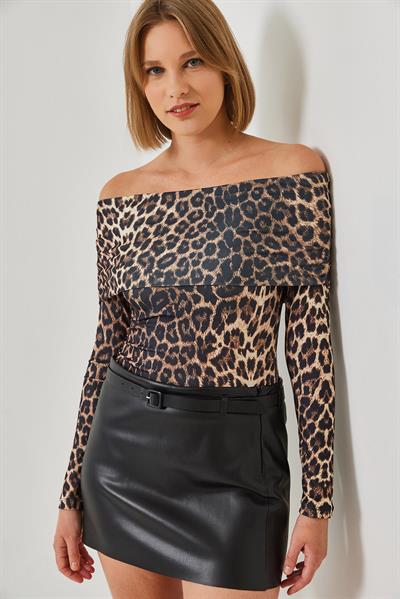 Kadın Madonna Yaka Bluz 378 60351261 - Leopar