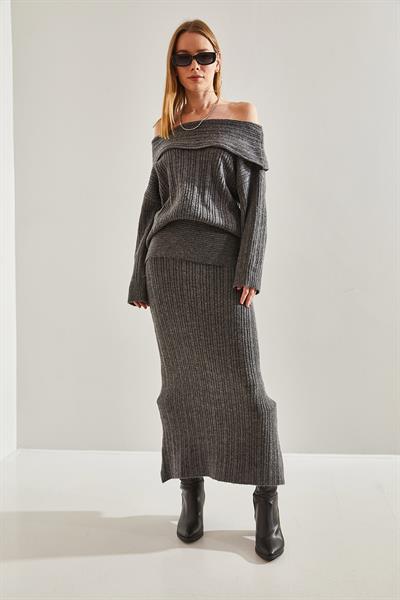 Kadın Madonna Yaka Triko Alt Üst Takım 60091001 - Antrasit