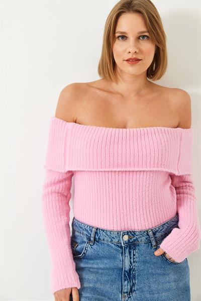 Kadın Madonna Yaka Triko Kazak 60261071 - Pembe