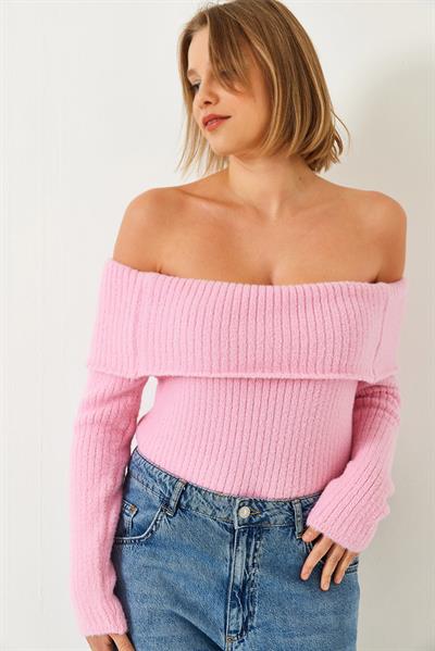 Kadın Madonna Yaka Triko Kazak 60261071 - Pembe