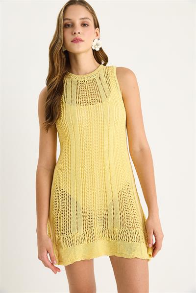 Kadın Mini Tığ  İşi Triko Elbise 20251046 - Tereyağ