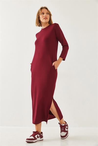 Kadın Modal Kumaş Uzun Elbise 60351127 - Bordo