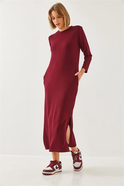 Kadın Modal Kumaş Uzun Elbise 60351127 - Bordo