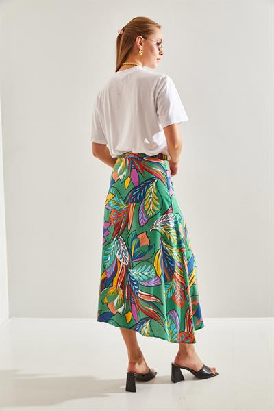 Kadın Multi Desenli Düğmeli Viskon Etek 60131018 - Yeşil