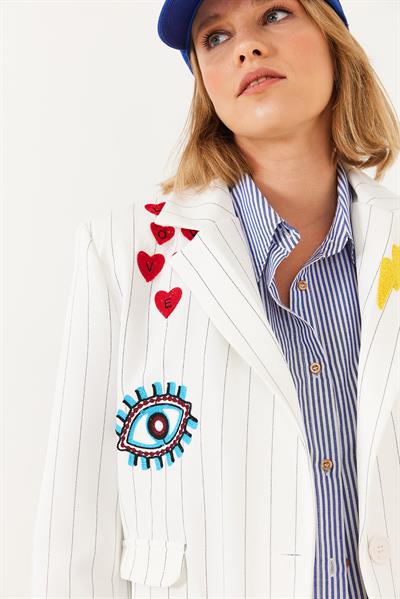 Kadın Nakış Detaylı Blazer Ceket 4016 60251829 - Beyaz