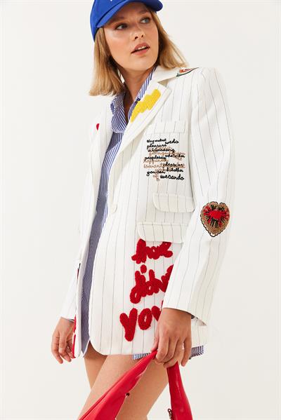 Kadın Nakış Detaylı Blazer Ceket 4016 60251829 - Beyaz
