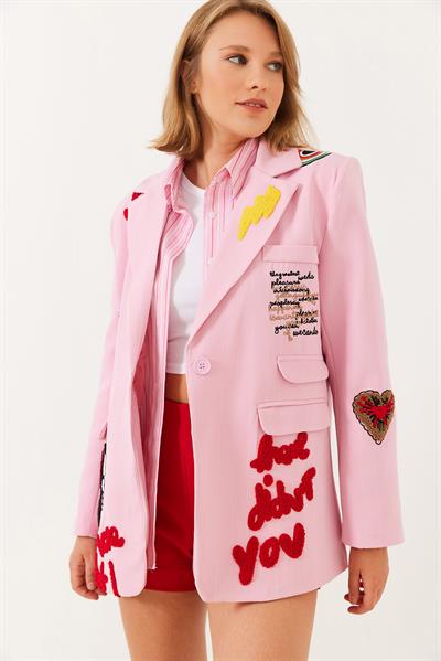Kadın Nakış Detaylı Blazer Ceket 4016 60251829 - Pembe