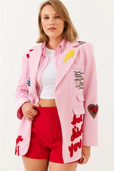 Kadın Nakış Detaylı Blazer Ceket 4016 60251829 - Pembe