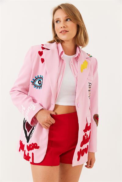 Kadın Nakış Detaylı Blazer Ceket 4016 60251829 - Pembe