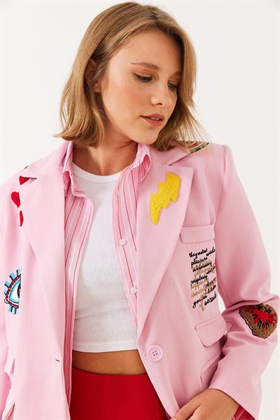 Kadın Nakış Detaylı Blazer Ceket 4016 60251829 - Pembe