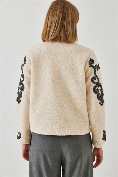 Nakış İşlemeli Buklet Kaşe Ceket 60261032 - Bej