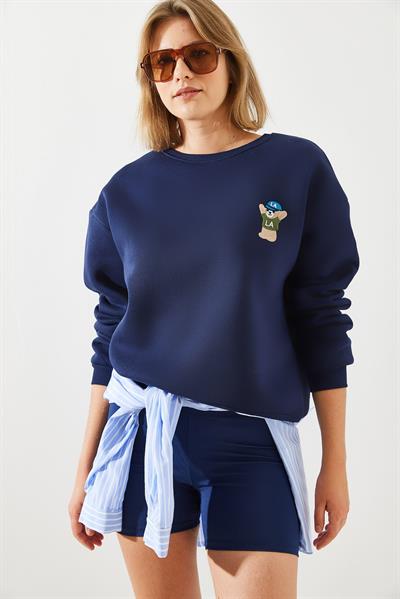 Kadın Nakışlı 3 İplik Sweatshirt 60251800 - Lacivert