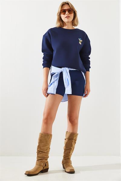Kadın Nakışlı 3 İplik Sweatshirt 60251800 - Lacivert