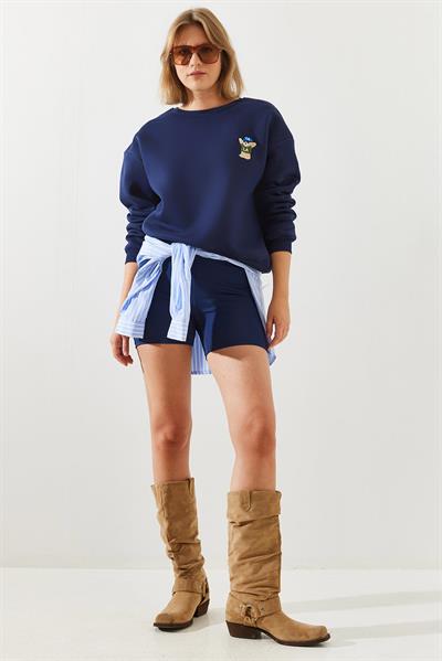 Kadın Nakışlı 3 İplik Sweatshirt 60251800 - Lacivert