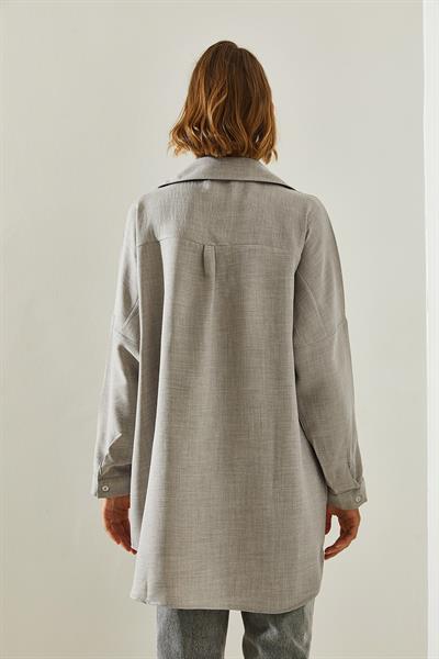 Kadın Nakışlı Sofya Keten Gömlek 60181014 - Gri